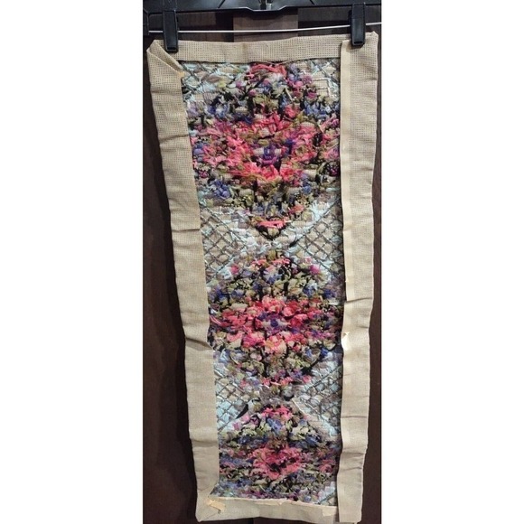 TAPESTRY Wall Hanging Bright Floral Pink BELL PULL 12 X 33 Cross Stitch No Back - Picture 11 of 12